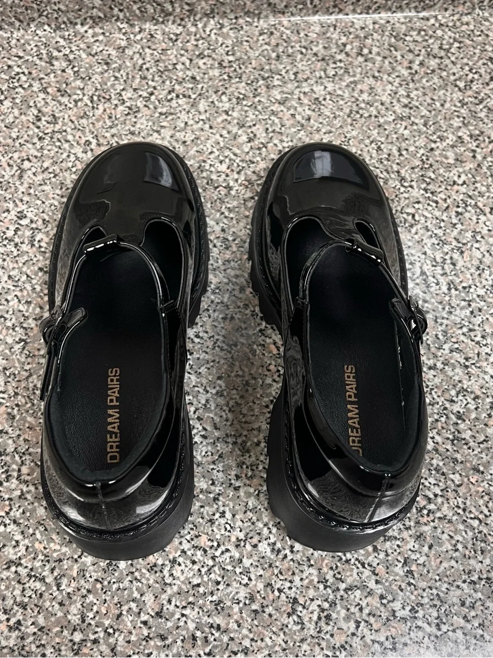 Dream Pairs Black Patent T-Strap Platform Mary Jane Heels